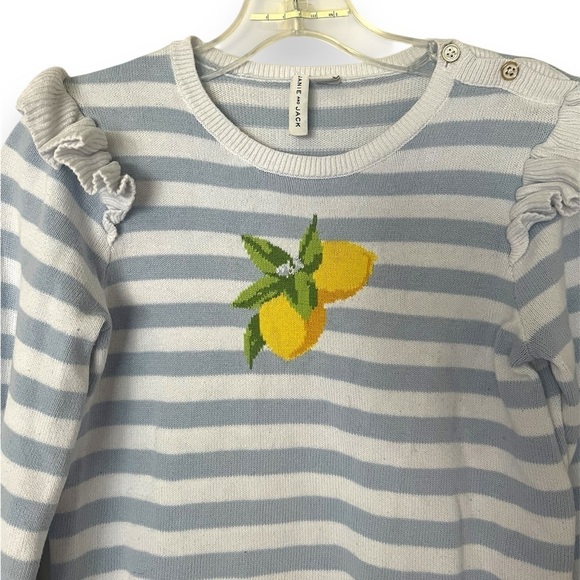 Janie and Jack Girls Striped Ruffle Lemon Sweater - Picture 3 of 9